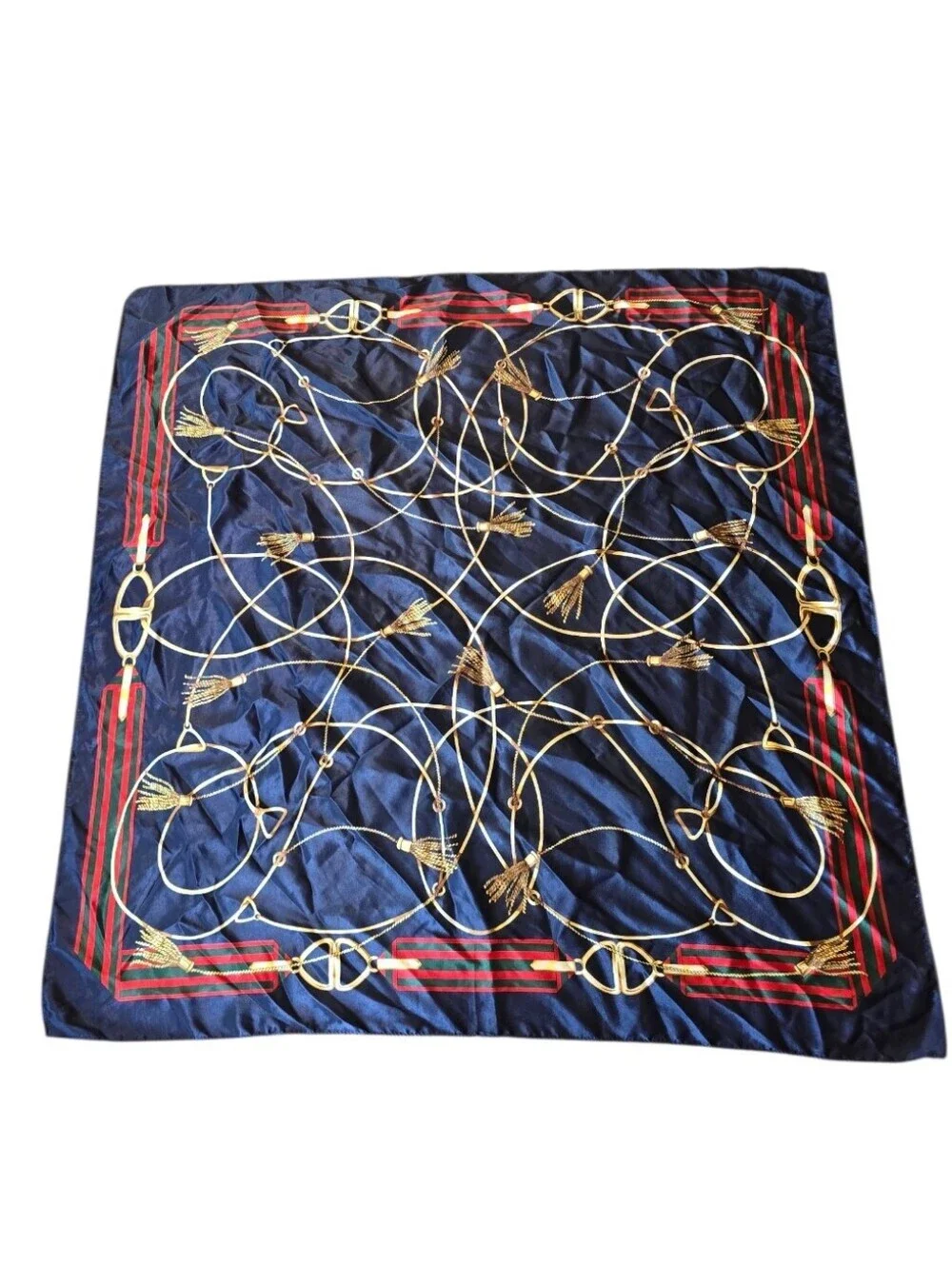 Equestrian Pattern Navy Blue Red Gold  Square Fashion Scarf
